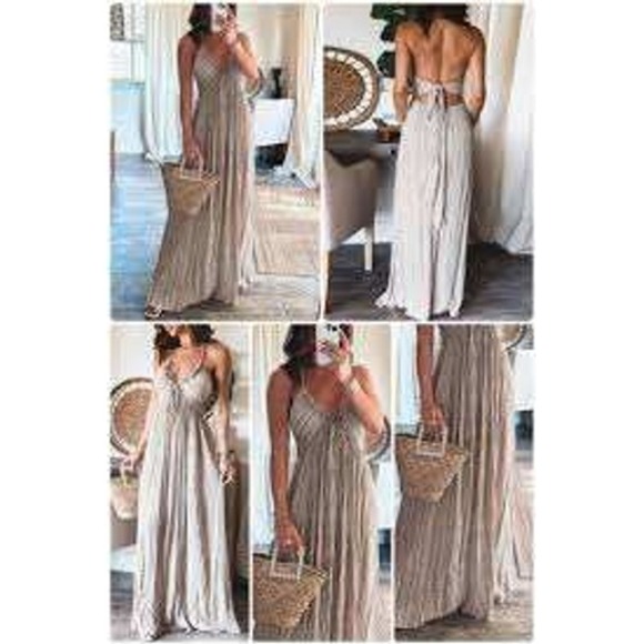 Commense Striped Maxi Dress Women's Sleeveless Backless Tie Beach Bohemian M - Picture 10 of 10